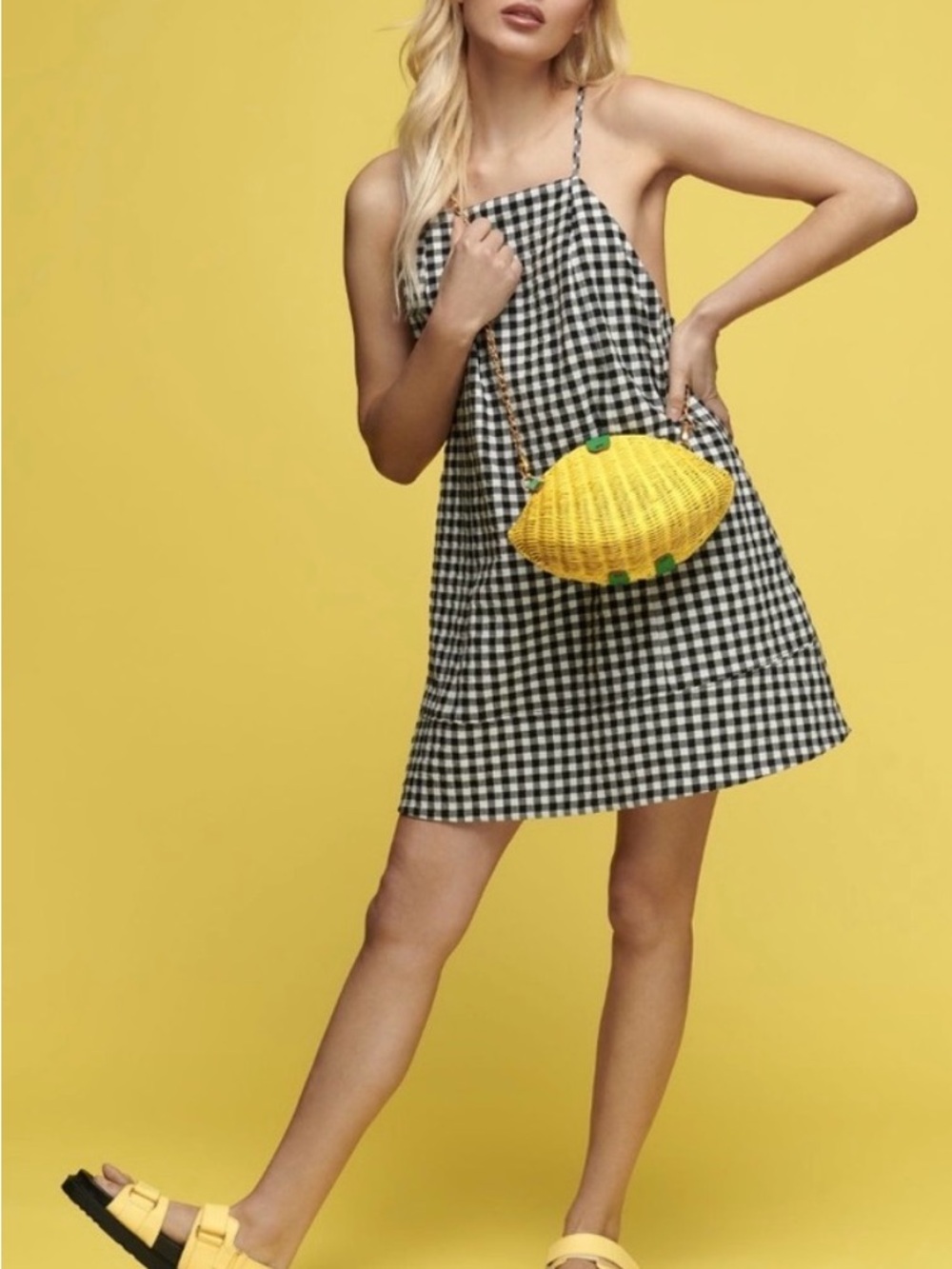 Anthropologie Gingham Black and White Apron Style Tie-Back Mini Dress size XL